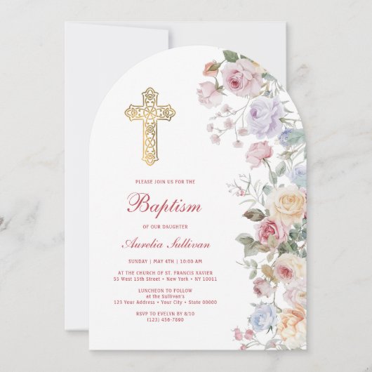 Rose Taufe Einladung (Vorderseite)