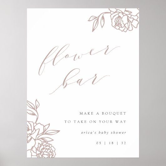 Rose Taupe Calligrafy Blume Bar signieren Poster (Vorne)
