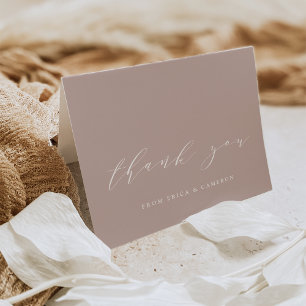 Rose Taupe Calligraphie Personalisiert Dankeskarte