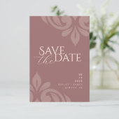 Rose Taupe Classic Script Damask Foto Hochzeit Save The Date (Stehend Vorderseite)