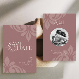 Rose Taupe Classic Script Damask Foto Hochzeit Save The Date