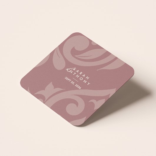 Rose Taupe Classic Script Damask Wedding Rechteckiger Pappuntersetzer