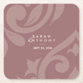 Rose Taupe Classic Script Damask Wedding Rechteckiger Pappuntersetzer (Vorderseite)