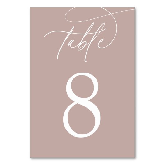 Rose Taupe | Einfache Elegante Script Tischnummer (Vorderseite)