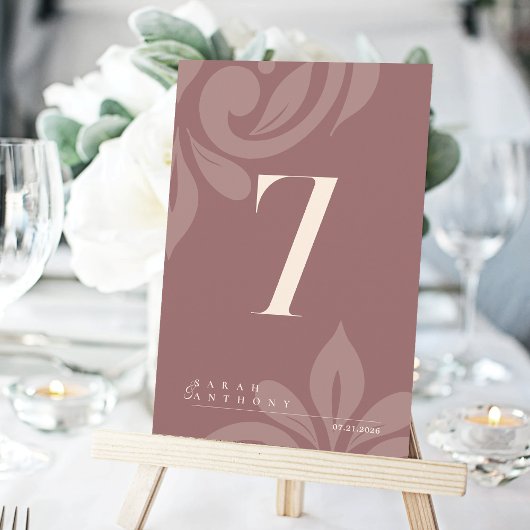 Rose Taupe Elegante Damaskus Tischnummer Card