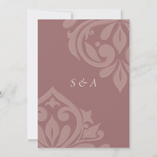 Rose Taupe Geschmackvolle Elegante Script Damask H Einladung (Rückseite)