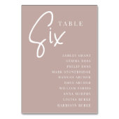 Rose Taupe Hand Scripted Tabelle SIX + Gästebamen Tischnummer (Rückseite)