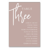 Rose Taupe Hand Scripted Table DREE + Guest Names Tischnummer (Vorderseite)