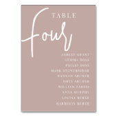 Rose Taupe Hand Scripted Table FOUR + Guest Names Tischnummer (Vorderseite)