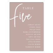 Rose Taupe Hand Scripted Table FÜV + Guest Names Tischnummer (Rückseite)