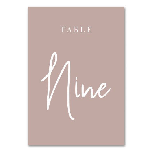 Rose Taupe Hand Scripted Table NINE Tischnummer (Vorderseite)