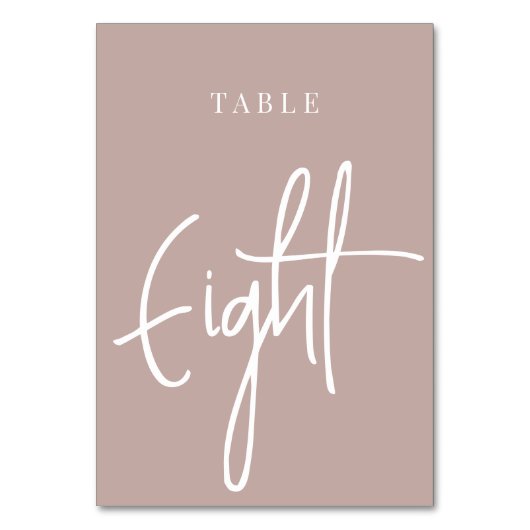 Rose Taupe Hand Scripting Tabelle ACHT Tischnummer (Rückseite)