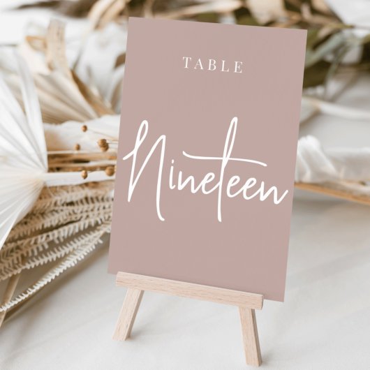 Rose Taupe Hand Scripting Table NINETEEN Tischnummer