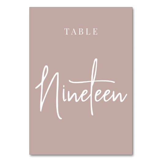 Rose Taupe Hand Scripting Table NINETEEN Tischnummer (Rückseite)