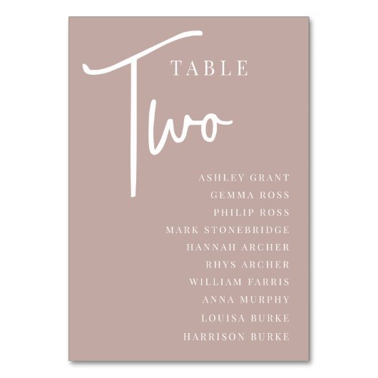 Rose Taupe Hand Skript Tabelle ZWEI + Gästebamen Tischnummer (Rückseite)