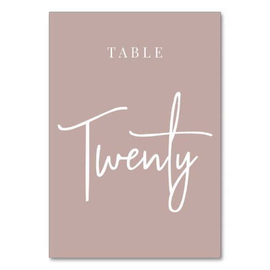 Rose Taupe Hand Skripte Tabelle 20 Tischnummer (Rückseite)