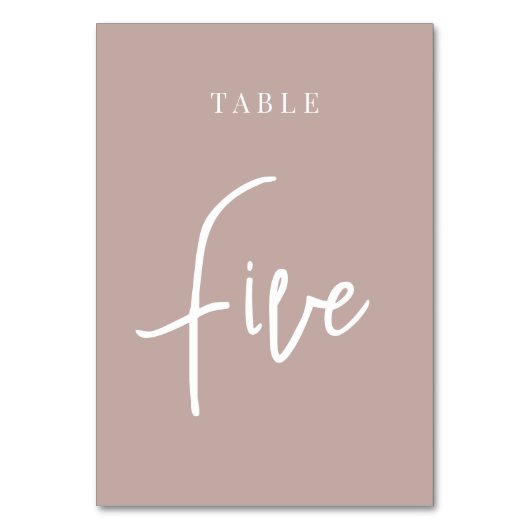 Rose Taupe Hand Skripte Tabelle 5 Tischnummer (Rückseite)