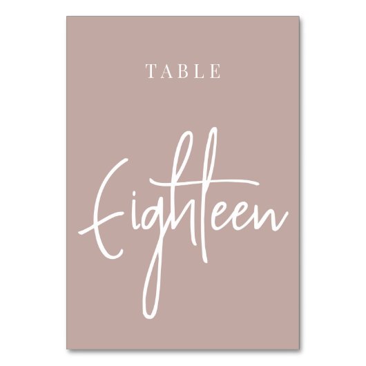 Rose Taupe Hand Skripte Tabelle Achtzehn Tischnummer (Rückseite)