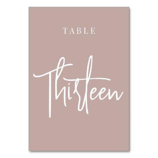 Rose Taupe Hand Skripte Tabelle DRITTEN Tischnummer (Rückseite)