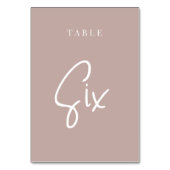 Rose Taupe Hand Skripte Tabelle SIX Tischnummer (Rückseite)