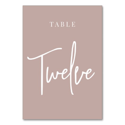 Rose Taupe Hand Skripte TWELVE Tischnummer (Rückseite)