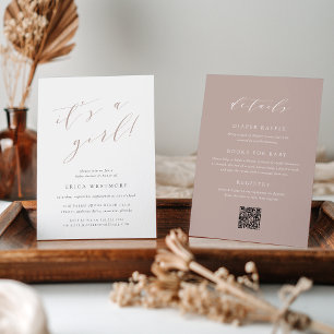 Rose Taupe "It's a Girl" All in One Baby Shower Einladung