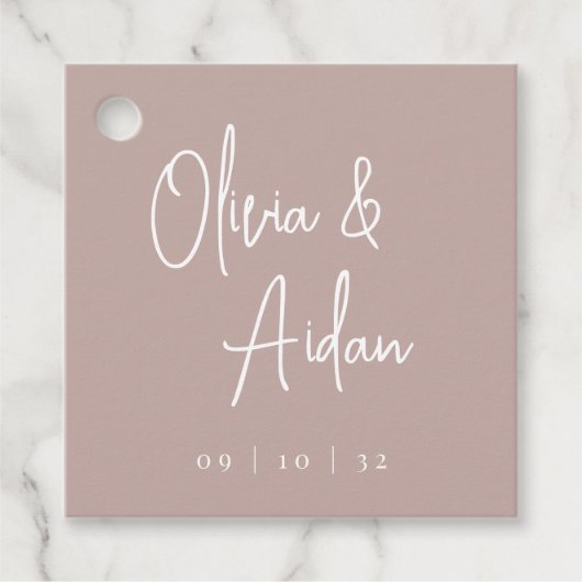 Rose Taupe | Moderne handgeschriebene Hochzeit Geschenkanhänger (Vorderseite)