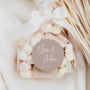 Rose Taupe   Moderne handgeschriebene Hochzeit Runder Aufkleber