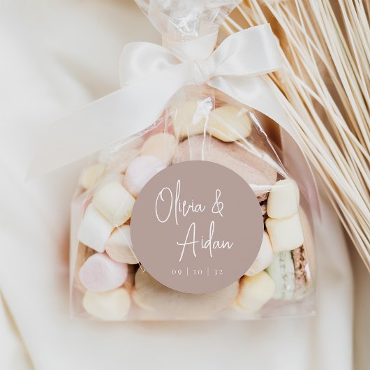 Rose Taupe | Moderne handgeschriebene Hochzeit Runder Aufkleber