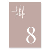 Rose Taupe Moderne Handschrift + Klassischer Serif Tischnummer (Rückseite)