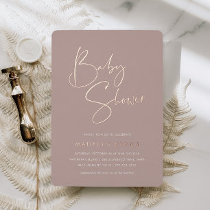 Rose Taupe   Moderne minimalistische Schrift Baby  Folieneinladung