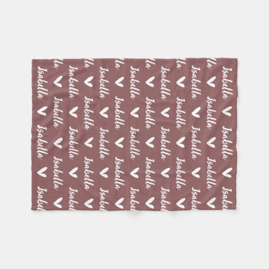 Rose Taupe Personalisierter Name Blanket mit Herz Fleecedecke (Vorderseite (Horizontal))