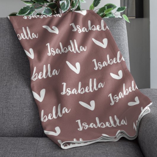 Rose Taupe Personalisierter Name Blanket mit Herz Fleecedecke