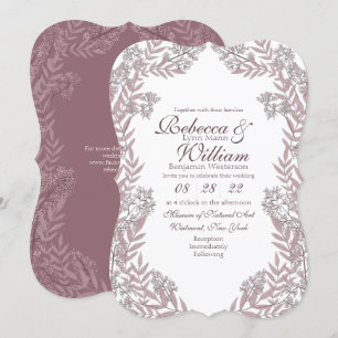 Rose Taupe Pink Lila Hochzeit Vintage Botanik Einladung
