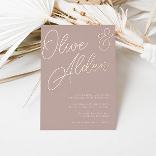 Rose Taupe   Rose Gold Schrift Hochzeit Folieneinladung