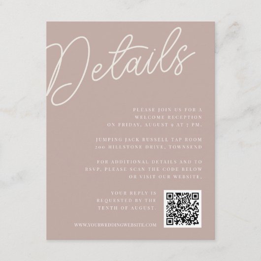 Rose Taupe | Script Watermark All-in-One Details Begleitkarte (Vorderseite)