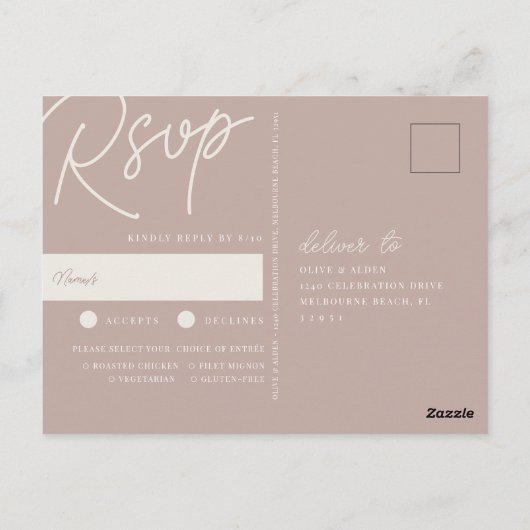 Rose Taupe | Script Watermark Meal Choice UAWG Postkarte (Rückseite)
