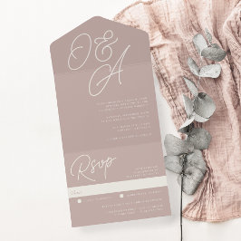Rose Taupe | Script Watermark Monogram Wedding All In One Einladung