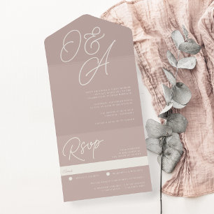 Rose Taupe   Script Watermark Monogram Wedding All In One Einladung
