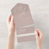 Rose Taupe | Script Watermark Monogram Wedding All In One Einladung (Abreißen)