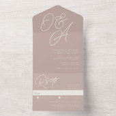 Rose Taupe | Script Watermark Monogram Wedding All In One Einladung (Innen Boden)