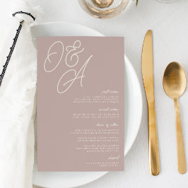 Rose Taupe Script Watermark Monogram Wedding Menu