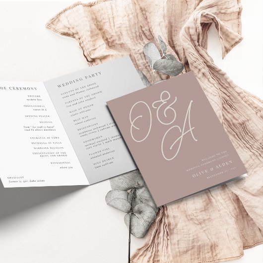 Rose Taupe | Script Watermark Monogram Wedding Programm