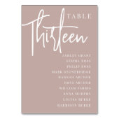 Rose Taupe Scripted Table DRITTZEHN + Guest Names Tischnummer (Rückseite)