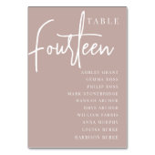 Rose Taupe Scripted Table FOURTEEN + Guest Names Tischnummer (Vorderseite)