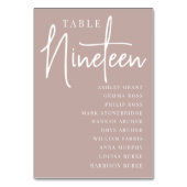 Rose Taupe Scripted Table NINETEEN Guest Names Tischnummer (Vorderseite)