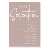 Rose Taupe Scripted Table SEVENTEEN + Guest Names Tischnummer (Rückseite)