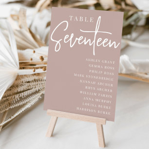 Rose Taupe Scripted Table SEVENTEEN + Guest Names Tischnummer