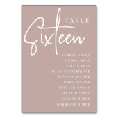Rose Taupe Scripted Table SIXTEEN + Guest Names Tischnummer (Rückseite)