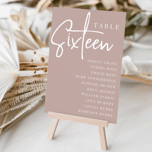 Rose Taupe Scripted Table SIXTEEN + Guest Names Tischnummer